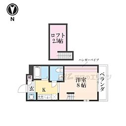 サンフェスタ東福寺B棟 3階1Kの間取り