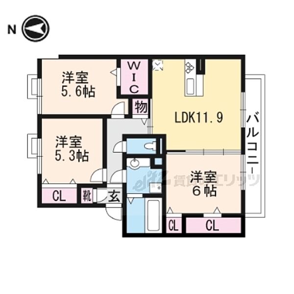 ライトハウス西野 202｜京都府京都市山科区西野広見町(賃貸マンション3LDK・2階・70.27㎡)の写真 その2