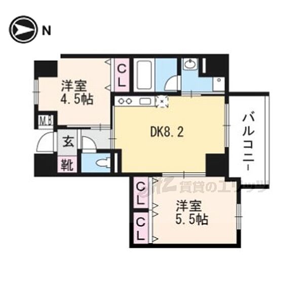 LATTICE HIGASHINO ANNEX 602｜京都府京都市山科区東野中井上町(賃貸マンション2DK・6階・43.56㎡)の写真 その2