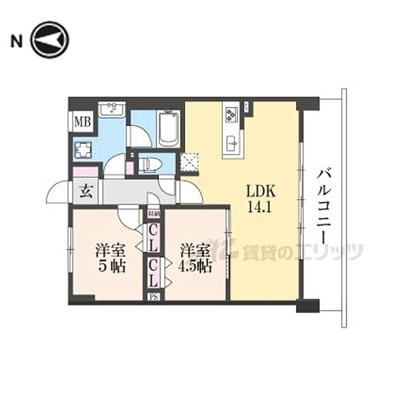 ブランシエスタ山科大塚 503｜京都府京都市山科区大塚中溝(賃貸マンション2LDK・5階・52.86㎡)の写真 その2