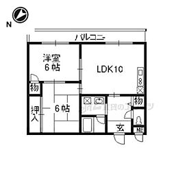 近鉄京都線 伊勢田駅 徒歩8分の賃貸マンション 2階2LDKの間取り