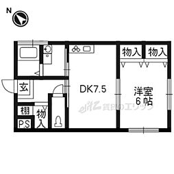 近鉄京都線 大久保駅 徒歩7分の賃貸マンション 3階1DKの間取り