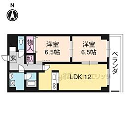 JR東海道・山陽本線 山科駅 徒歩33分の賃貸マンション 3階2LDKの間取り