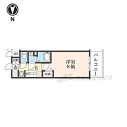 京都市営烏丸線 十条駅 徒歩4分の賃貸マンション 4階1Kの間取り