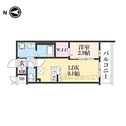 京都市営烏丸線 十条駅 徒歩4分の賃貸マンション 5階1LDKの間取り