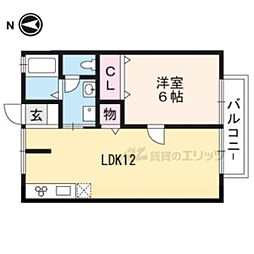 セジュール伊勢田 2階1LDKの間取り