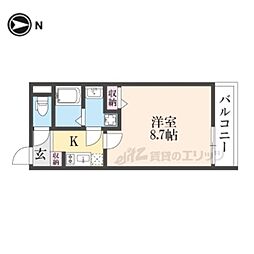 京都地下鉄東西線 山科駅 徒歩9分の賃貸マンション 2階1Kの間取り