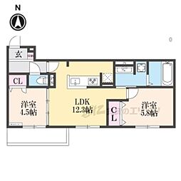 Ｂｅｌｌ　ｓｏａｒ 1階2LDKの間取り