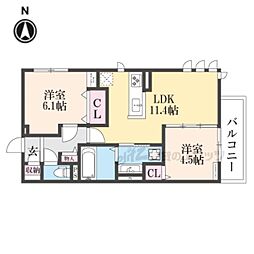 京都市伏見区下鳥羽西柳長町アパート 2LDKの間取図画像