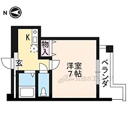 京都地下鉄東西線 御陵駅 徒歩1分の賃貸マンション 2階1Kの間取り