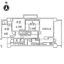 京阪京津線 四宮駅 徒歩4分の賃貸マンション 6階3LDKの間取り