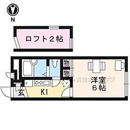 京阪本線 藤森駅 徒歩8分の賃貸アパート 2階1Kの間取り