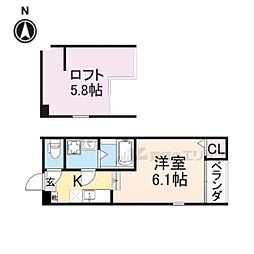 京都地下鉄東西線 山科駅 徒歩15分の賃貸アパート 2階1Kの間取り