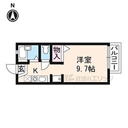 クローバーハウス御陵 ワンルームの間取図画像