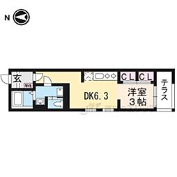 ハーモニーテラス勧修寺平田町 1DKの間取図画像
