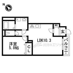 コンフォール菟道 1LDKの間取図画像