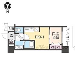 プレサンスTHEKYOTO新町通 1DKの間取図画像