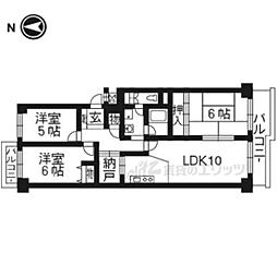 ユニライフ宇治C棟 3LDKの間取図画像