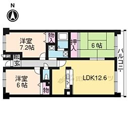 デミューズ・木幡 3LDKの間取図画像