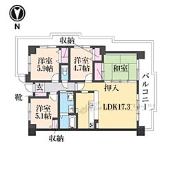 ユニハイム城陽 4LDKの間取図画像
