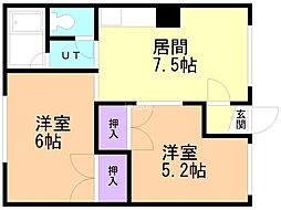 西富5号マンション 2DKの間取図画像