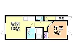 レジデンスベルビュー 1階1LDKの間取り