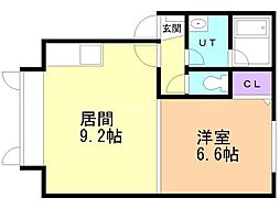 アイビス三輪第2　壱番館 2階1LDKの間取り