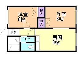 エレガントハイツＡ 2階2DKの間取り
