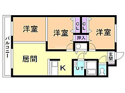 フェイマスKITAMI2番館 3LDKの間取図画像