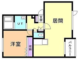 Ｋ’ｓ　Ｈｉｌｌ 2階1LDKの間取り