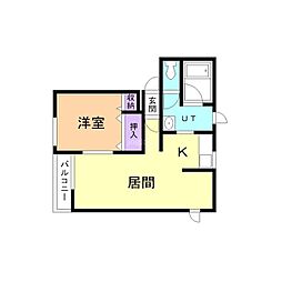 ベルポート 1階1LDKの間取り