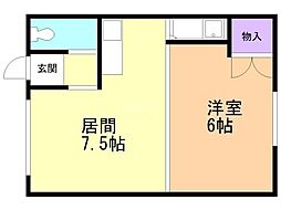 アサカワハイツ 1DKの間取図画像