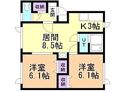 プレスト1 2LDKの間取図画像