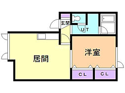 プリーゼント三楽 1LDKの間取図画像