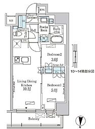 JR総武線 錦糸町駅 徒歩6分の賃貸マンション 3階2LDKの間取り