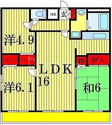 京成押上線 八広駅 徒歩7分の賃貸マンション 2階3LDKの間取り
