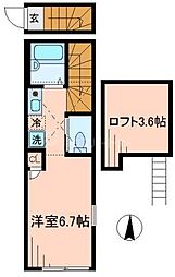 JR総武本線 新小岩駅 徒歩6分の賃貸アパート 2階ワンルームの間取り
