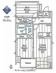 都営大江戸線 両国駅 徒歩6分の賃貸マンション 8階2LDKの間取り