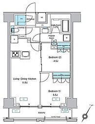 JR総武線 両国駅 徒歩9分の賃貸マンション 9階2LDKの間取り