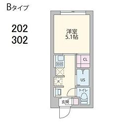 東京メトロ東西線 早稲田駅 徒歩1分の賃貸マンション 2階1Kの間取り