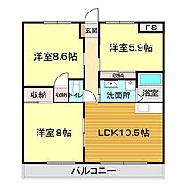 ヌーベルモードyoshida 306 ｜ 山口県萩市大字吉田町11-2（賃貸アパート3LDK・3階・68.98㎡） その2