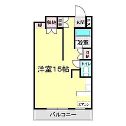 グランドヒルズ下関 2階ワンルームの間取り
