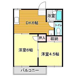 ふじハイツ 2DKの間取図画像