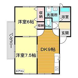 ハイツ宮の前 2DKの間取図画像