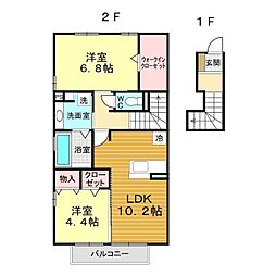 ヴィルセイン椋野B棟 2LDKの間取図画像