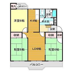 リズム綾羅木B 3LDKの間取図画像