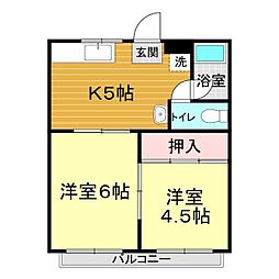 コーポラスM 2DKの間取図画像