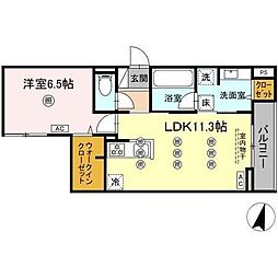 ディアライズ綾羅木本町 B棟 1LDKの間取図画像