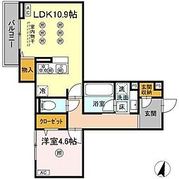 ディアライズ綾羅木本町 B棟 1LDKの間取図画像