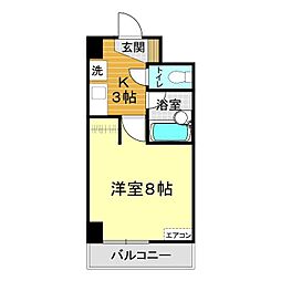 パラディアン一の宮 1Kの間取図画像
